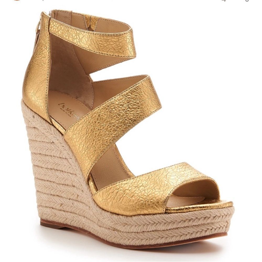 Botkier Gold Julian Leather Espadrille Wedge Sandals- Size 10